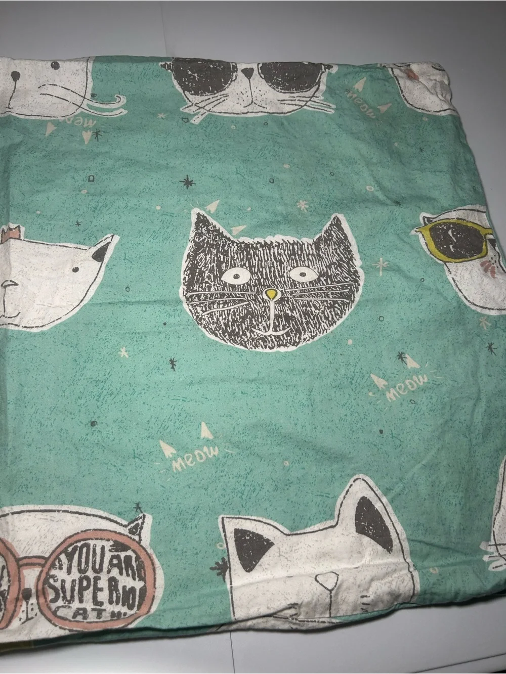 Cat Print Bedding Pillowcase Standard Teal Unbranded 100% Cotton Soft Sleep